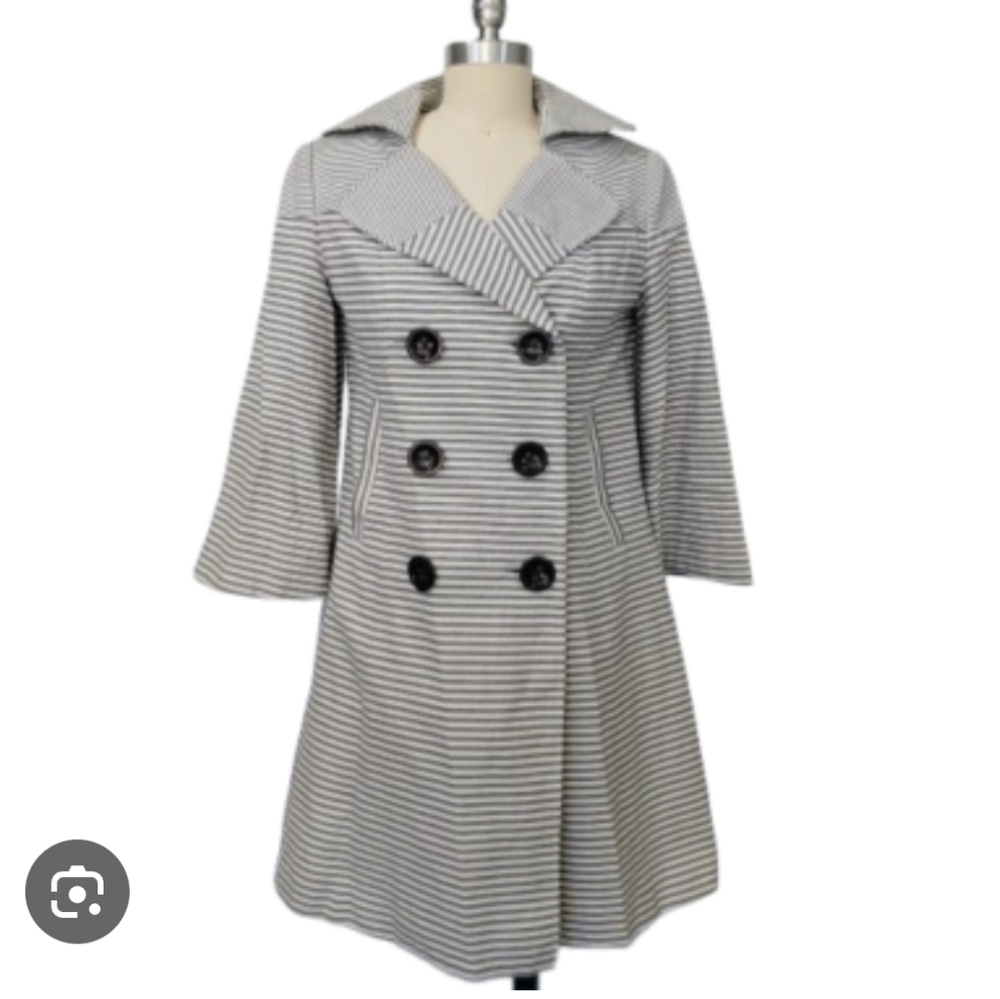 Anthropologie Black and Gray Striped Peacoat